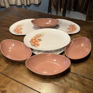 7pcs Vintage 1960s 60s MCM Mar-Crest Melmac GOLDEN DAWN Serving Platters Bowls